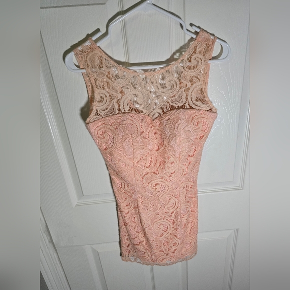 Dancing Queen Dresses & Skirts - Dancing Queen Peach Lace Mini Cocktail Dress XS
